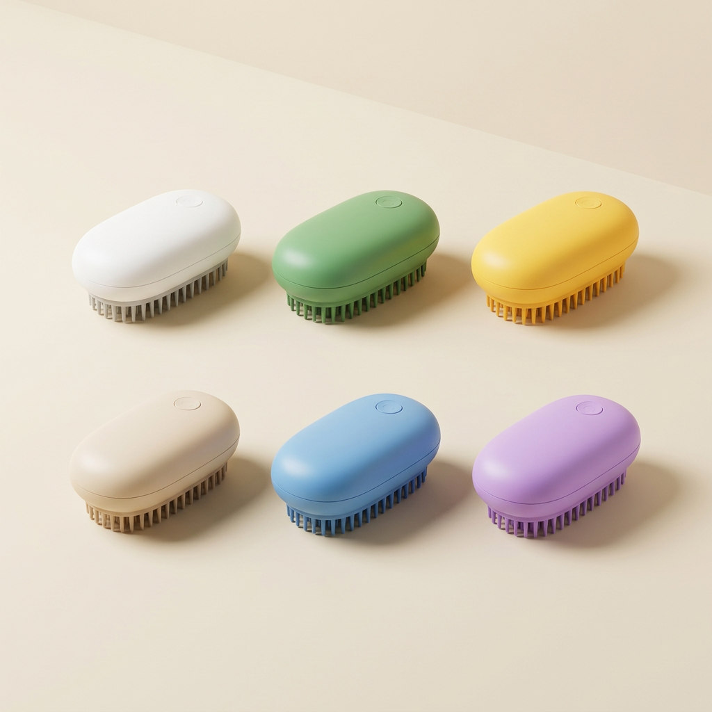 Spazzole elettriche in sei colori su sfondo avorio